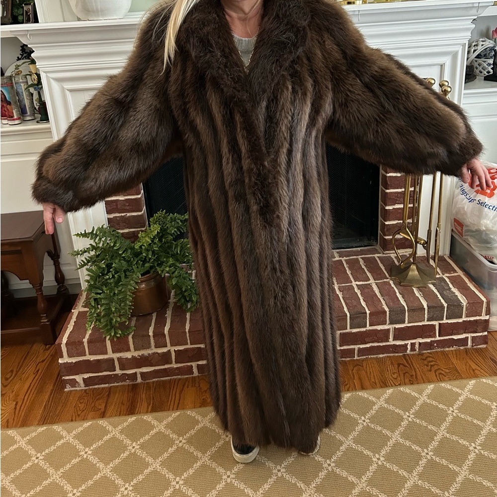 Brown Beaver Fur Coat full length